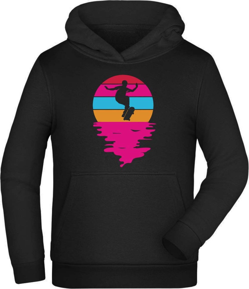 Skater Hoodie Hooded Sweater Kids - Retro Skateboarder Sunset i527
